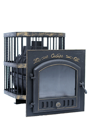 Печь банная чугунная "Сибирь-24" Каминная дверца "Сибирь" 545х545 (Сетка)